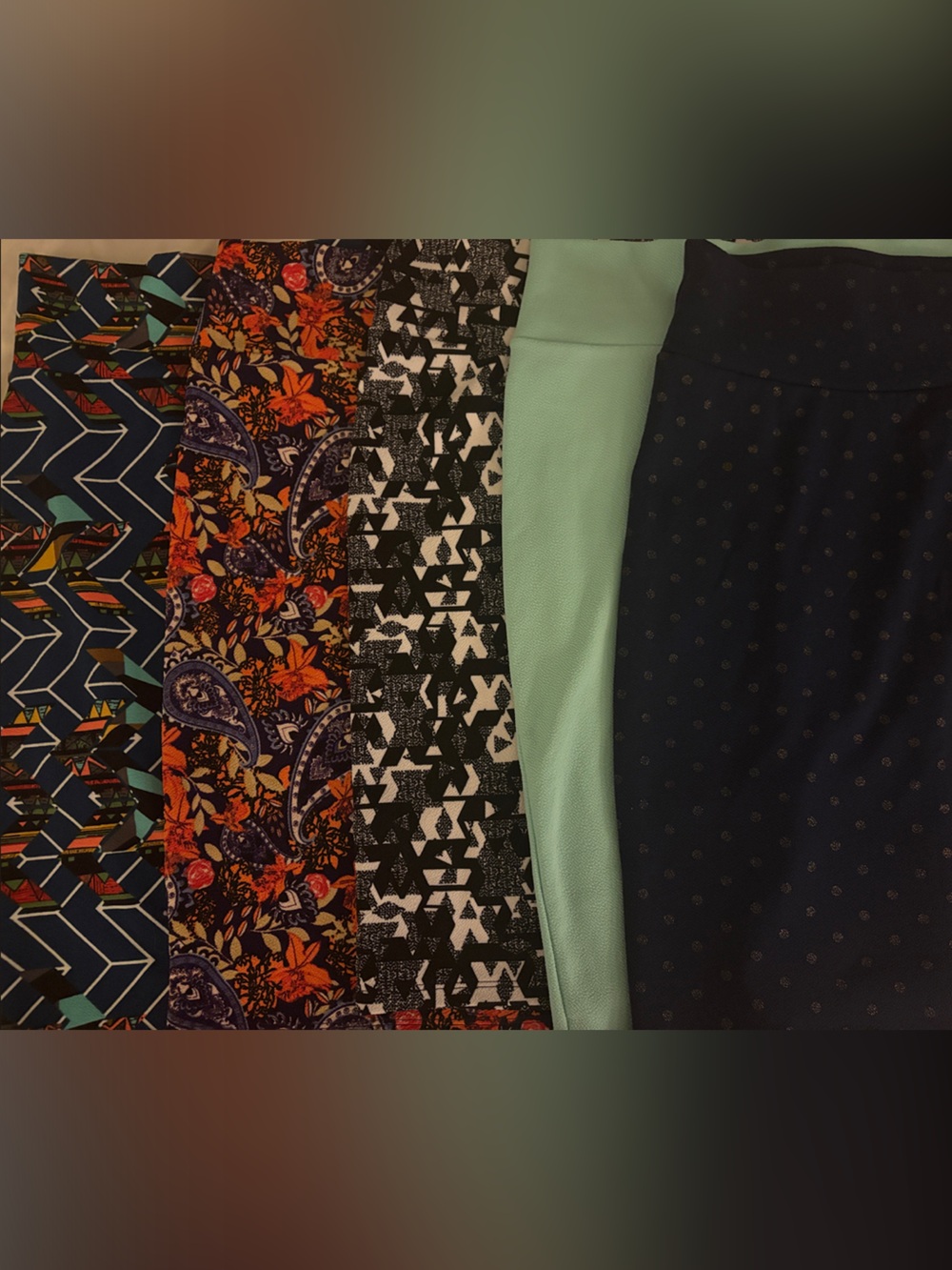 LuLaRoe Cassie Pencil Skirt Bundle in Navy, Mint, Black, Orange & Multicolor